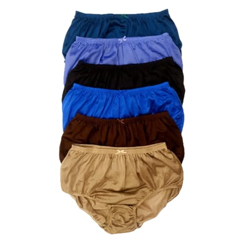 Littledream Lot of 6 Vintage Plus Size 3XL Sheer Transparent Silk Nylon Panties Dark Color Men Womens Full Cut Briefs Knicker Underwear Hips 44""-54"" High Waist Granny Brief Mushroom Gusset4