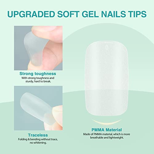 Image of SAVILAND Square Nail Tips - Pre-File Soft Nail Gel Tips Matte Gels X Nails 15 Sizes Natural Nail Tips 360pcs Full Cover No Need Base Gel French Nails Easy to DIY Nail Art Nail Extension DIY Home Gift