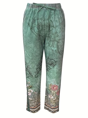 Womens Boho Wide Leg Pants Casual Elastic High Waisted Flowy Pants Beach Lounge Long Trousers with Pocket2