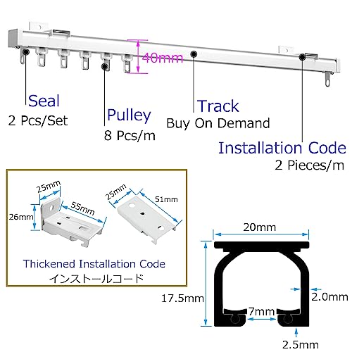 Heavy Duty Room Divider Track System – Set di binari per tenda da doccia regolabile con ganci e accessori in lega di alluminio bianco e nero per camper, finestre a bovindo, lunghezza 0,6 - 6,1 m