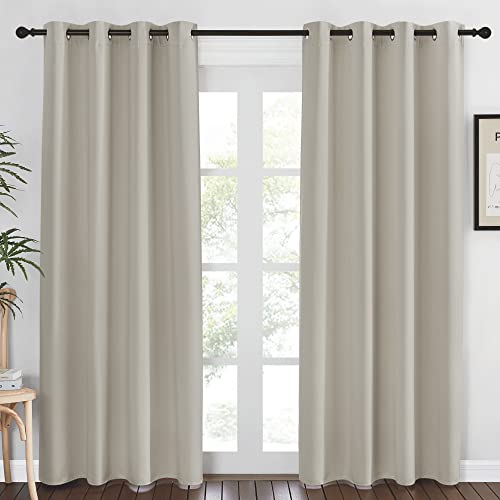NICETOWN Blackout Natural Curtain for Living Room - Thermal Insulated Solid Grommet Sound Reducing Energy Saving Window Drape for Bedroom/Dining Room, 1 Panel, W52 x L84