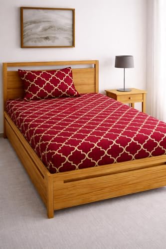 Image of DECORUM Glace Cotton Single Bedsheet with 1 Pillow Cover | Soft, Durable, Lightweight & Skin-Friendly Fabric| Suitable for Single /Diwan Bed Size