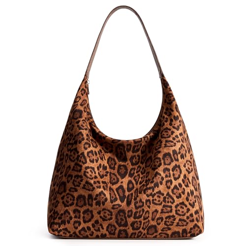 KALIDI Bolso de mano vintage de cuero vegano para mujer, con cremallera, bolsa de trabajo, fin de semana, bolso de hombro para viajes diarios, leopardo, Large KALIDI Bolso de mano vintage de cuero vegano para mujer, con cremallera, bolsa de trabajo, fin de semana, bolso de hombro para viajes diarios, leopardo, Large