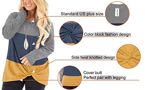 Image of DOLNINE Womens Plus Size Knotted Tops Long Sleeve Tee Shirts Loose Casual Blouse