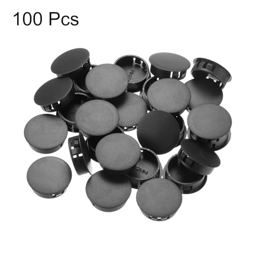 Image of MECCANIXITY 100PCS 30mm(1 3 /16 inch) Black Plastic Hole Plugs, Flush Type Panel Hole Plugs Insert End Caps for Locking Hole Tubes Furniture Cabinet