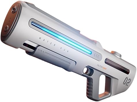 Water Gun, Fully Automatic Electric Pulse Water Gun, Large Capacity x Super Strong Distance, High Speed Continuous Shooting, For Children and Adults, Ultimate Water Battle Toy for Swimming at the Sea or Pool Large, White Light