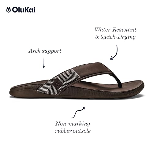 Image of OluKai Tuahine Men's Waterproof Leather Sandals, Versatile Beach Flip Flops, Arch Support & Comfort Fit, Lightweight & Durable, Enhanced Grip & Traction