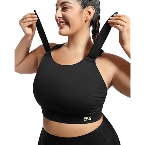 VFUS Plus Size Sports Bras Medium-High Support Adjustable Racerback High Neck Wireless Everyday Workout Running Bra for Women(XX-Large Plus, Black) Cover
