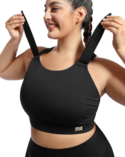 Plus Size Sports Bras Medium-High Support Adjustable Racerback High Neck Wireless Everyday Workout Running Bra for Women