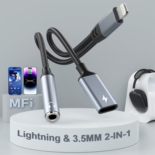 Adaptateur Lightning double fonction audio 3.5 mm et charge rapide simultanée pour écouteurs