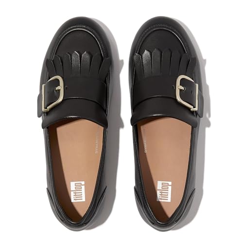 Image of FitFlop womens Allegro Fringe Buckled Leather Loafers