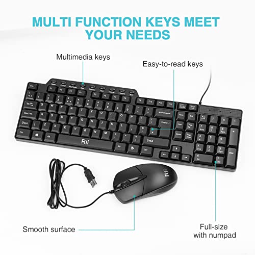 Image of Wired Keyboard and Mouse,Rii RK203 Full Size Slim Business Keyboards and Mouse Wired for Computer,Laptop,PC,Notebook,Windows Home Office