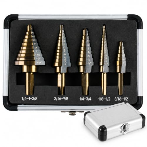 IRONANT 5-Piece HSS Step Drill Bit Set for Metal, 50 Sizes, TiAlN Coated