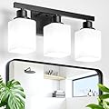DIKAIDA 3-Light Bathroom Vanity Light,Modern Matte Black Bathroom Light Fixtures with Square Frosted Glass,Wall Sconces Lighting fixtures Over Mirror Restroom, Living Room Hallway