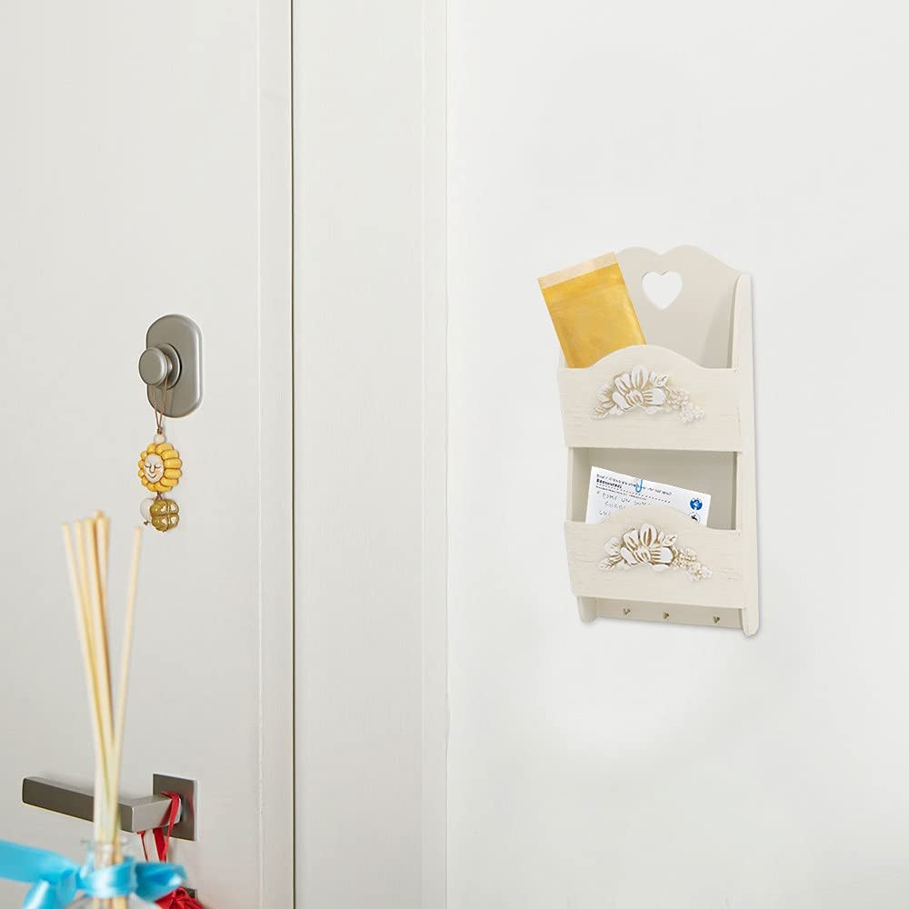 Portalettere E Portachiavi Da Parete Garden Mile® - Stile Vintage, In Legno, Bianco, Con 4 Ganci - Foto 14