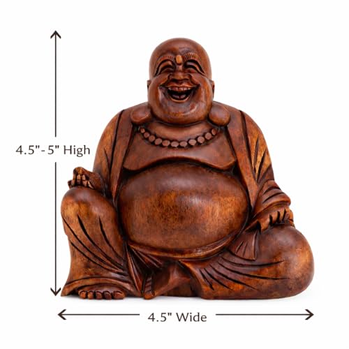 Estatua Buda sonriente en madera talla manual miniatura 2