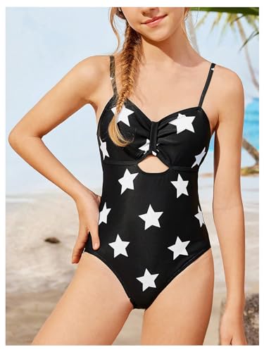 SweatyRocks Girl's One Piece Swimsuit Graphic Print Cut Out V Neck Ruched Bathing Suits4