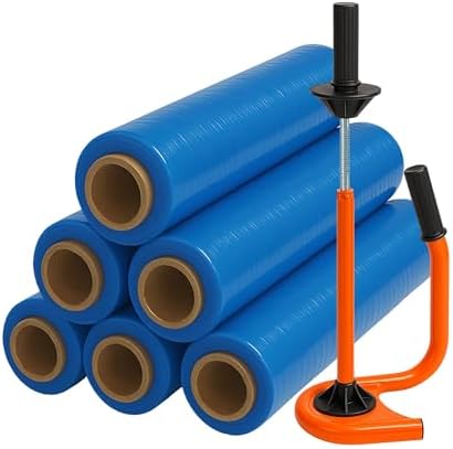 Produktbild von Profi Abroller Premium Blue + 6 Rollen Stretchfolie 2,5 Kg, 23 My, 500 Mm – Transparent