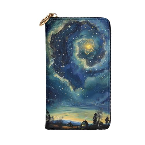 Celestial Night Sky Printed Long Wallet for Women Men Cute PU Leather Wallet with Coin Purse and Credit Card Holder2