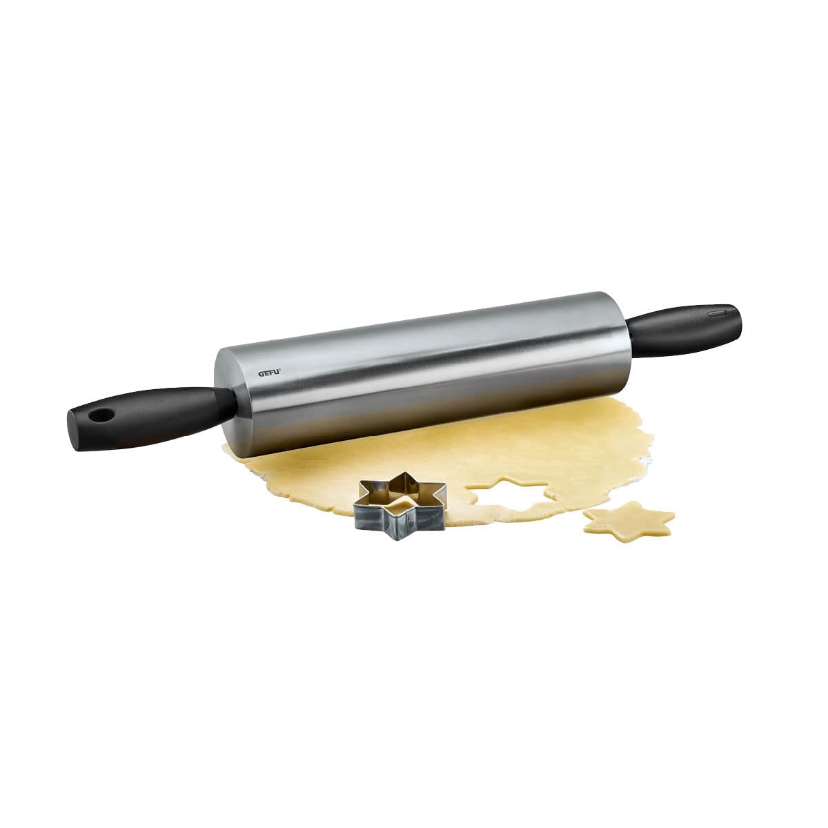 GEFU ROTOLO Rodillo de amasar | Acero inoxidable y rodamientos de bolas | Para galletas, pizza, fondant y pasteles | Ergonómico e higiénico