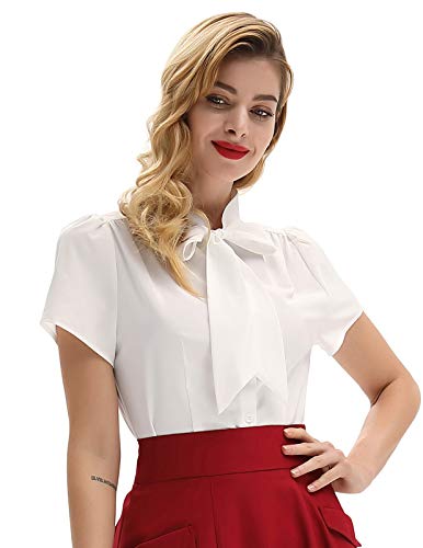 Belle Poque Retro Women Elegant Front Bow Knotting Buttons Short Sleeve T Shirt Top Ivory#819 S steampunk buy now online