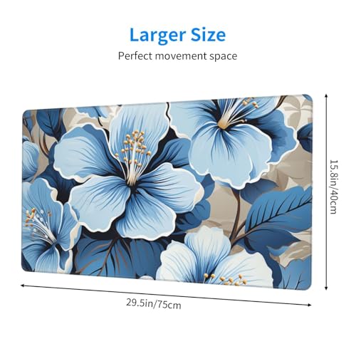 Tapis de souris de jeu bleu hibiscus 40x75 cm avec base caoutchouc