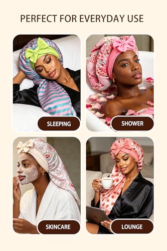 Vettres Extra Large Satin Bonnet for Braids & Locs, No Slip Tie Band Stays On All Night, Silky Sleep Cap Won’t Flatten Hair Ice Cream Cake — view 6