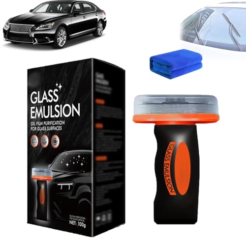 Q4 Glass Guard Q4 Glass Cleaner lass Emulsionoil Oil Film Purification for lass Surfaces Automotive Oil Film Cleaning Brush Car Windshield & Window Cleaner Tool for Improve Clarity (1pcs)