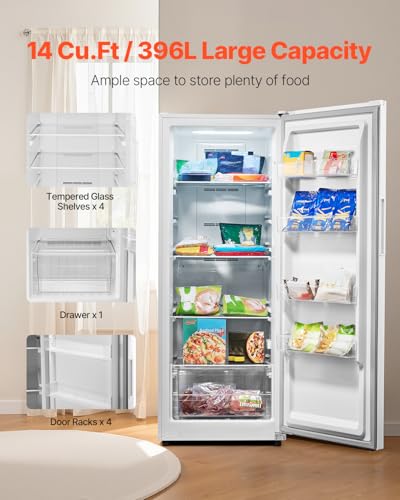 Image of VEVOR Convertible Freezer /Refrigerator, 14 Cu.Ft Frost Free Upright Freezer with Temp Control Panel, Door Open too Long Alarm, Adjustable Shelves and LED, Standing Fridge for Kitchen, Office, Garage