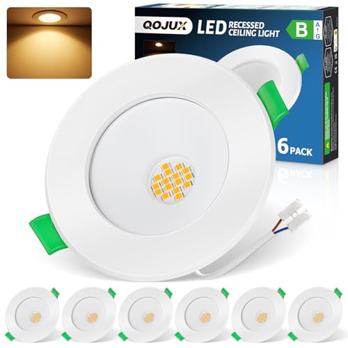 6 Pack 5W Downlight LED Techo Empotrable 3000K Clase B, 800 lúmenes Focos LED Empotrables Techo Blanco Cálido Extra Planos 230V IP44 Ojos de Buey Led para Techo Baño, Corte Ø68-80mm, No Regulable