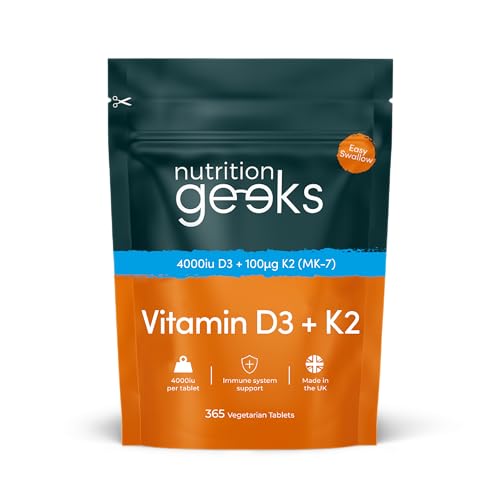 Vitamin D3 & K2 Supplements, 1 Year Supply, 365 Tablets