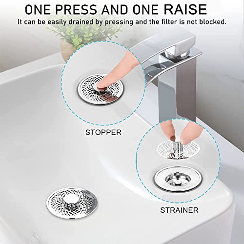 Tapón Lavabo con Placa de Filtro,Tapón de Lavabo Cierre, Desague Lavabo Universal Pop Up Lavabo, Tapon Lavabo con Colador Antiobstrucción para Agujero de Desagüe 34-37mm