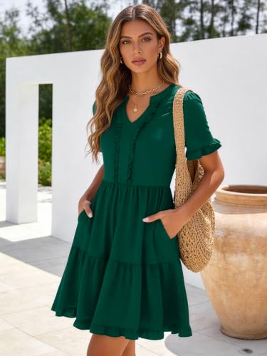Image of Berydress Womens Summer Dresses 2026 Short Sleeve Babydoll Mini Sun Dress | V Neck Sundress with Pockets, Flowy Tiered Ruffle Hemline, Casual Wear, Boho Beach Vacation, Going Out, Wedding Guest