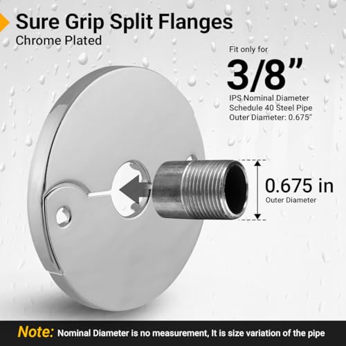 Supply Giant F-24350-12 3/8 in. IPS Floor and Ceiling Split Flange Escutcheon for Steel Pipes, Chrome Plated (Pack of 12) by SUPPLYGIANT - Image 4