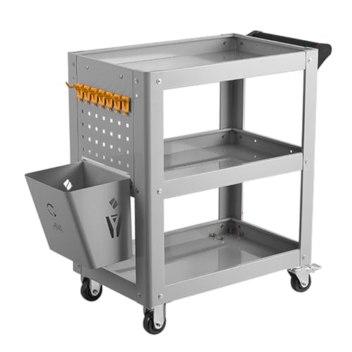 Carrito de servicio resistente de acero rodante de 3 niveles con ruedas para mecánico y taller, carrito de almacenamiento de utilidad comercial, organizador de herramientas industrial duradero