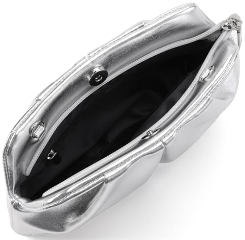 Image of Women Clutch Bag Dressy Formal Handbag Pleated PU Clutch Purse Detachable Chain