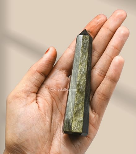 Image of Crystal Heaven Golden Sheen Obsidian Crystal Tower Obelisk Point For Chakra, Healing And Balancing - Aaa Grade Original Certified Gemstone Agate For Reiki Meditation Yoga Spiritual (3-4 Inches)