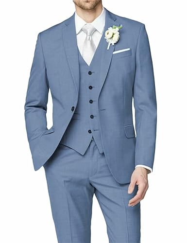 Men's Suit 3 Piece Slim Fit One Button Casual Notch Lapel Single Breasted Solid Tuxedo Wedding Jacket Vest Pants Set