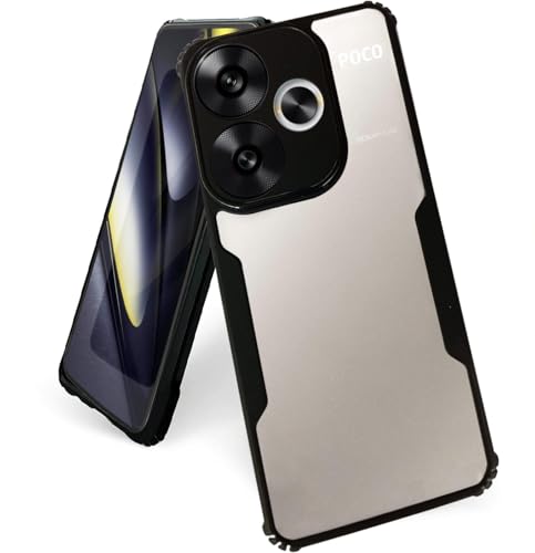 Image of AIBEX Crystal Clear Back Cover Case for Poco F6 5G | 360 Degree Protection | Shock Proof Design | Transparent Back Cover Case (PC & TPU, Black Bumper)