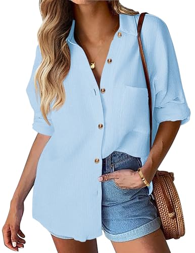 Hotouch Bluse Damen Langarm Hemdbluse Sommer Freizeit Blusen Elegant Hemd...