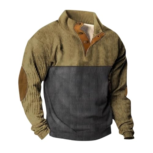 Sudadera larga de pana con cuello abotonado para hombre, para exteriores, informal, con bloques de color, verde, M