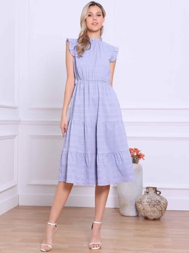 Image of Allegra K Midi Dresses for Women's Ruffled Sleeve Mock Neck Casual Dress
