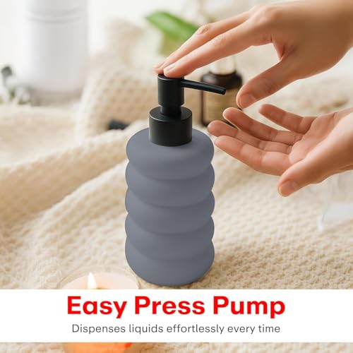 Image of Rioware Ceramic Soap Dispenser Hand Wash Bottles for Basin | Multipurpose Refillable for Liquid Shampoo, Kitchen, Bathroom, and Household Use | 300Ml, Pack of 2 - Round Black & Grey