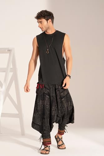 Image of The Veshti Company Hipie Harem Pants for Men Cotton Low Crotch Printed Baggy Bohemian Yoga Pajama Pant (Regular Fit)