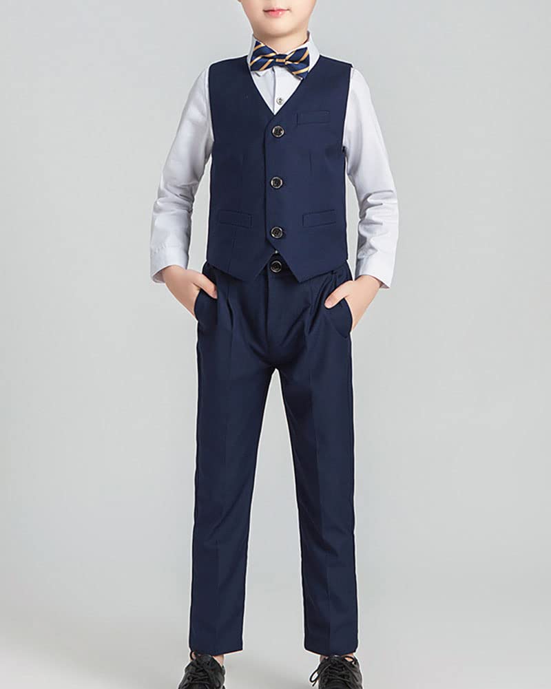 DAIHAN Jungen-Gentleman-Anzug Frühling Herbst Einfarbig Abendanzug Performance-Kleidung für Hochzeitsfeiern-Abschlussball Smoking-Formelle Kleidung Jacken Blazer & Hosen-Outfit