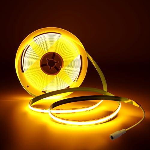 Lam(MS)pen COB LED 5M Streifen 12V Gelb Stripe Flexibles LED Band mit hoher Dichte warmweiss 2000K 320LEDs/M Nicht Wasserdicht 8mm Breit für Küche, Schlafzimmer, Innenbereich