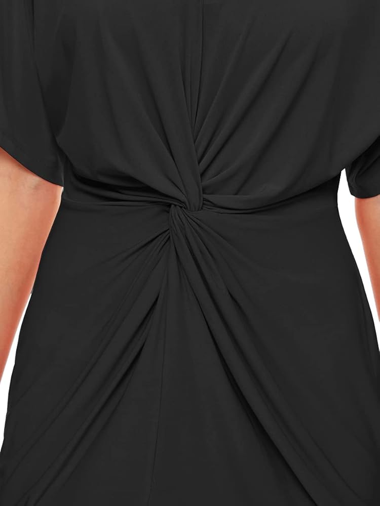 FVluolo Women's Twist Knot Front Split Dress，Classic V Neck