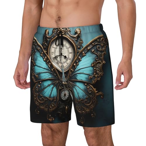 Clock Butterfly Print Men Stylish Functionality Swim Trunks Breathable Beach Shorts Surfing Gym Fishing2
