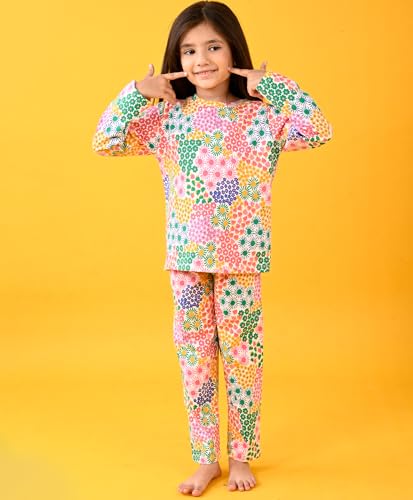 Image of ANTHRILO Summer Pyjama Set for Girls | 100% Cotton, Skin Friendly Fabric | Pyjama Set for Girls | Casual Wear | Flowers Long Sleeve Pyjama Set - Off White 1-2 Years
