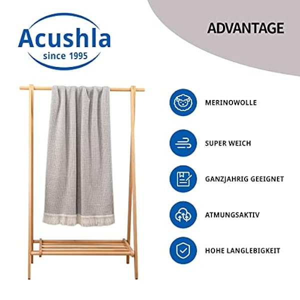 ACUSHLA Calda coperta di lana colorata – Coperta in lana merino grigio (145 x 200 cm) coperta per divano/plaid divano in lana vergine Blanket